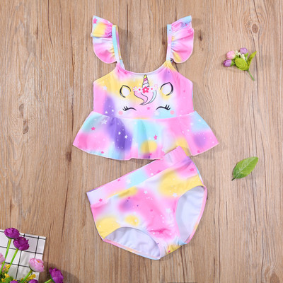 Costum de baie pentru copii 3-8 ani Seturi de bikini pentru fete Costum de baie cu volane imprimat cu unicorn Costume de baie pentru copii Costume de plajă pentru bebeluși Tankini