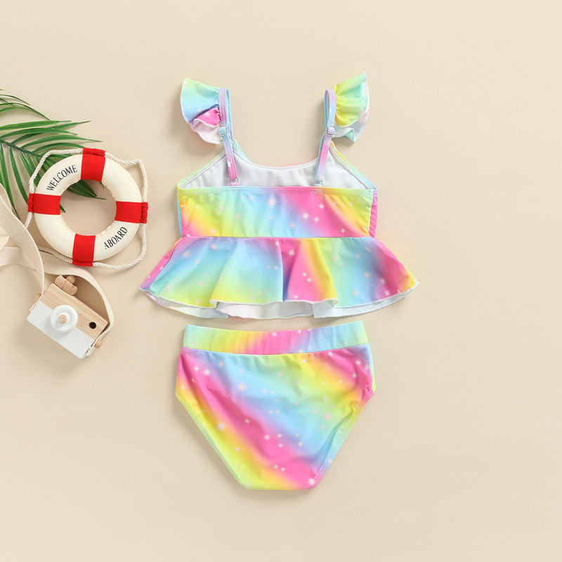 Gyerek lányok nyári fürdőruhák 2 részes gyerek rajzfilm állatmintás fodros rövid ujjú felsők nadrággal fürdőruha fürdőruha