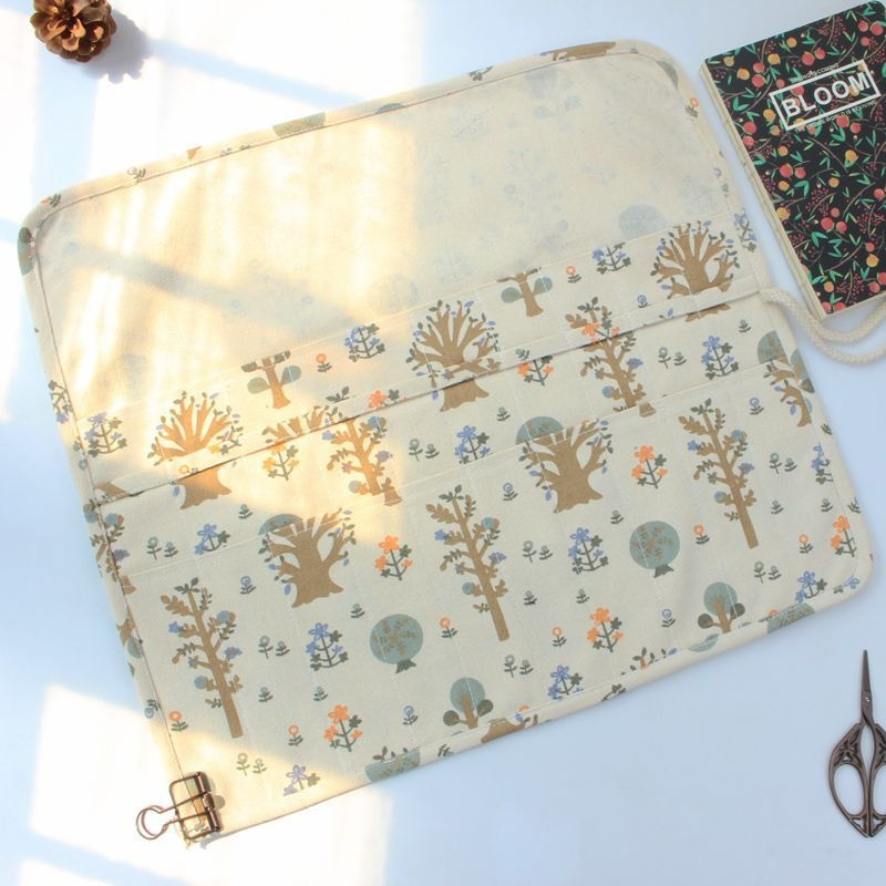 Cartoon Forest sorozat Vászon toll függöny Diákírószer tároló Nagy kapacitású ecset befejező táska Iskolai stúdió kellékek