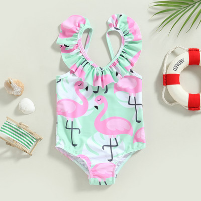 1-6Y Kids Girl fürdőruhák Flamingo Print Backless Fly Sleeve Jumpsuit Fürdőruha Strandruha Fürdőruhák Lányok Úszóruhák