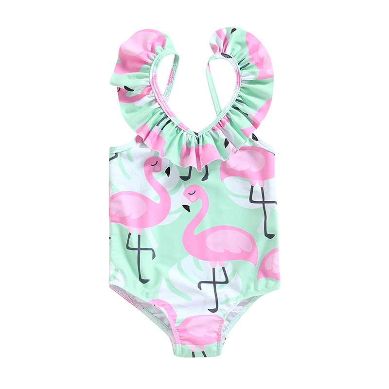 1-6Y Kids Girl fürdőruhák Flamingo Print Backless Fly Sleeve Jumpsuit Fürdőruha Strandruha Fürdőruhák Lányok Úszóruhák
