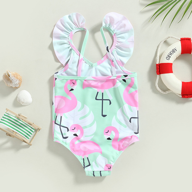 1-6Y Kids Girl fürdőruhák Flamingo Print Backless Fly Sleeve Jumpsuit Fürdőruha Strandruha Fürdőruhák Lányok Úszóruhák