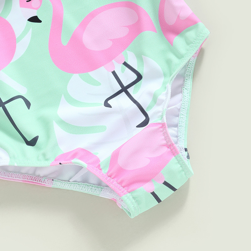 1-6Y Kids Girl fürdőruhák Flamingo Print Backless Fly Sleeve Jumpsuit Fürdőruha Strandruha Fürdőruhák Lányok Úszóruhák
