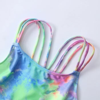 7-14 години Tie Dye Girls One Piece Swimsuit Kids Criss Cross Детски бански костюм с висока изрезка Монокини 2022 Плажно облекло