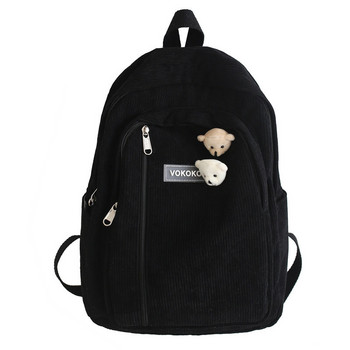 Дамска раница Ученически раници с дизайн на рипсено кадифе за тийнейджърки Ученическа чанта На райета Пътни чанти Чанта за носене Mochila