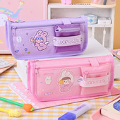 1db Rózsaszín/lila Kawaii stílusú tolltartó, Aranyos színes tolltartó réteg kis tárgyak tároló táska, vissza az iskolai szezonba