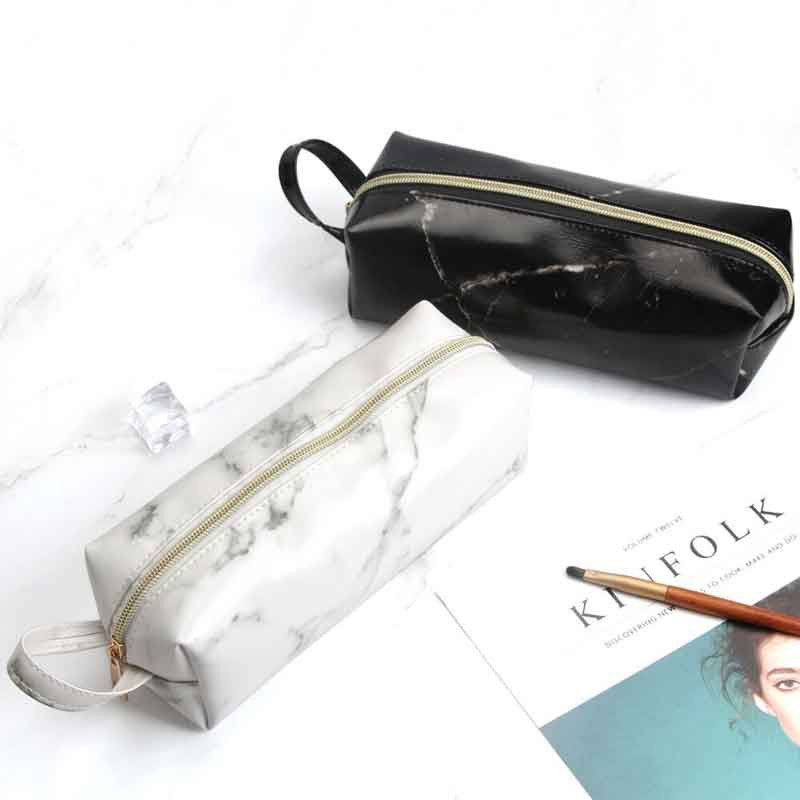 Egyszerű fekete bőr tolltartó, nagy kapacitású márvány tolltáska tolltartó gyerekeknek Iskolai irodai ajándék kellékek Irodaszerek