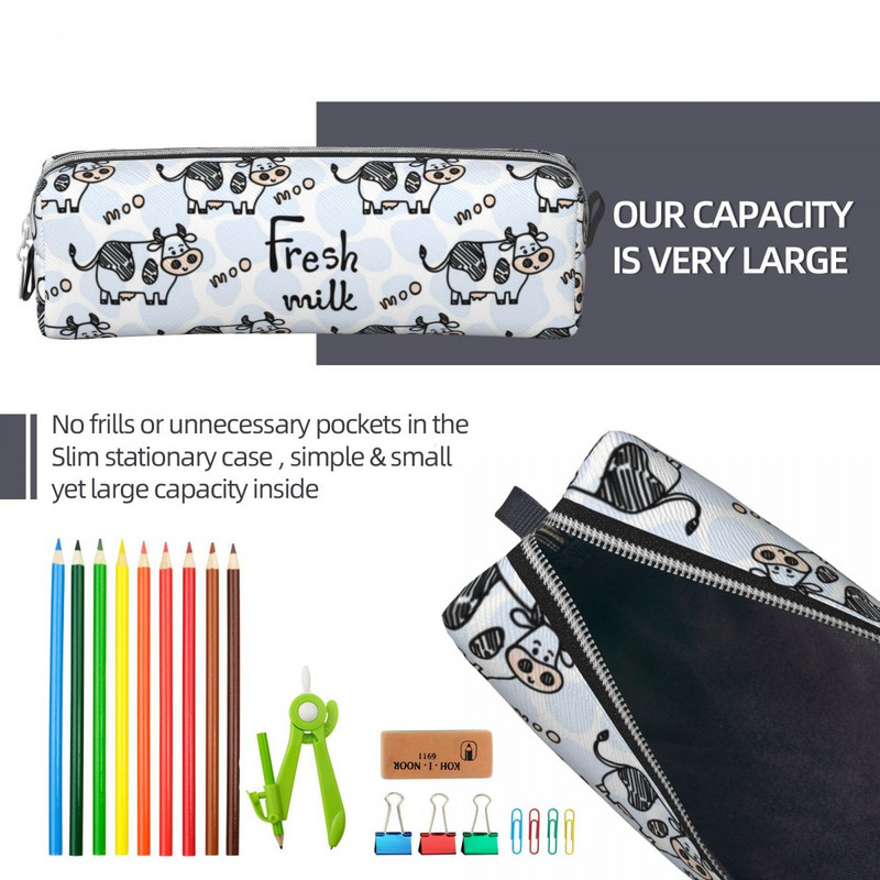 Kawaii μοτίβο αγελάδας Doodle μολυβοθήκη Animal μολύβι πουγκί στυλό Παιδικές τσάντες μολυβιού μεγάλης αποθήκευσης Σχολικά είδη φερμουάρ Χαρτικά