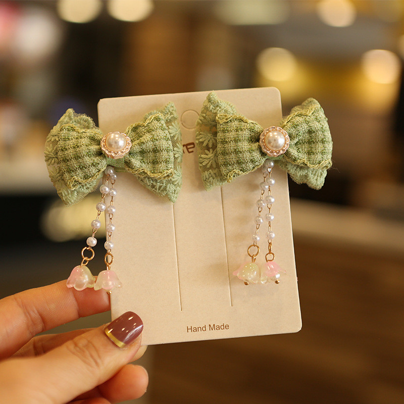 2 DB/tétel baba hajcsat szett Gyermek masni hajtűk Princess Sweet Girls rózsaszín lila gyöngy masni csipke bojtok hajkiegészítők