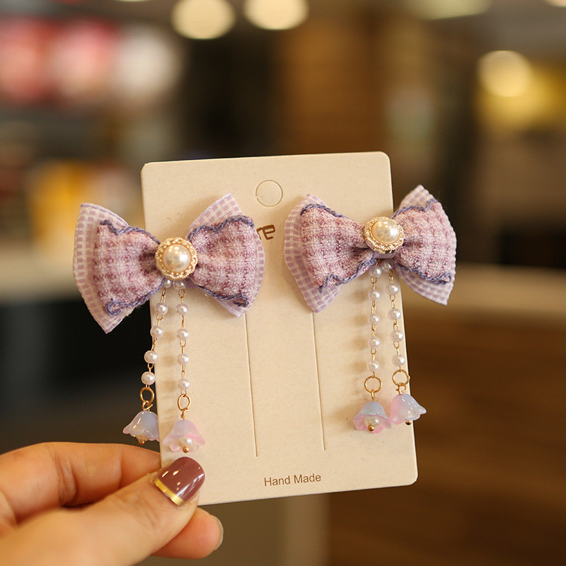 2 DB/tétel baba hajcsat szett Gyermek masni hajtűk Princess Sweet Girls rózsaszín lila gyöngy masni csipke bojtok hajkiegészítők