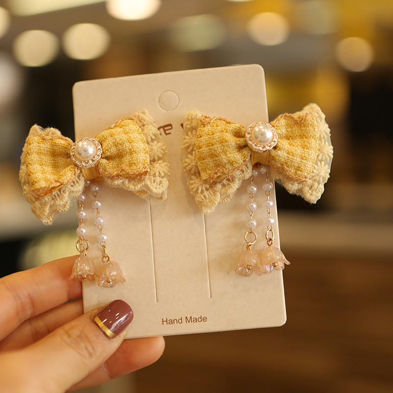 2 DB/tétel baba hajcsat szett Gyermek masni hajtűk Princess Sweet Girls rózsaszín lila gyöngy masni csipke bojtok hajkiegészítők