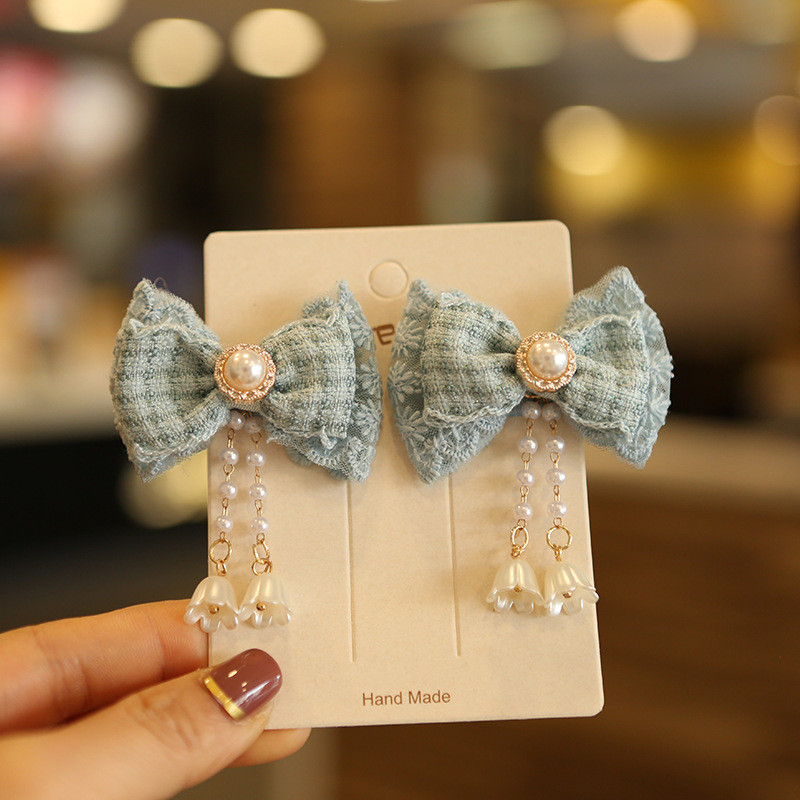 2 DB/tétel baba hajcsat szett Gyermek masni hajtűk Princess Sweet Girls rózsaszín lila gyöngy masni csipke bojtok hajkiegészítők