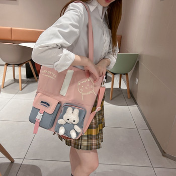 Чанта през рамо Дамска чанта с голям капацитет сладко японско момиче Mori контрастна раница Студентска чанта за обучение