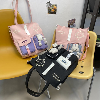 Чанта през рамо Дамска чанта с голям капацитет сладко японско момиче Mori контрастна раница Студентска чанта за обучение