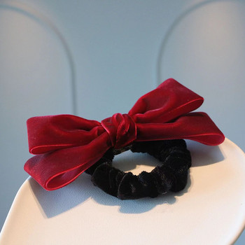 Черно кадифено въже за коса с панделка Ретро универсален корейски скрънчи Есен Зима Нови ластици за момичета Аксесоари за коса