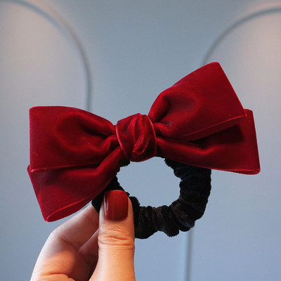 Juoda Velvet Bowknot Plaukų Virvė Retro Universalus Korėjos Scrunchie Rudens Žiemos Naujos Guminės juostelės Merginoms Plaukų Priedai