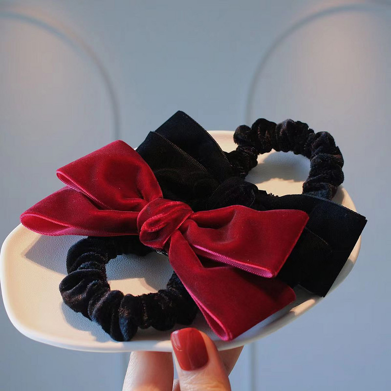 Μαύρο βελούδινο παπιγιόν σχοινί μαλλιών ρετρό ευέλικτο Κορεάτικο Scrunchie Φθινοπωρινό Χειμώνα Νέα λαστιχάκια για κορίτσια Αξεσουάρ μαλλιών