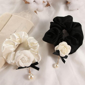 Juukseaksessuaarid Korea pärlriie naistele tüdrukutele elastsed juuksenöörid juuksepaelad Camellia Scrunchies juuksering