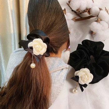 Аксесоари за коса Корейски перлен плат Дамски момичета Еластично въже за коса Ленти за коса Камелия Кръг за коса
