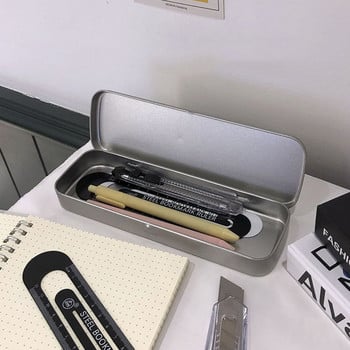 Правоъгълна тенекиена кутия, метален калъф за моливи, висококачествена тенекиена кутия за химикалки, органайзер за студентски канцеларски материали, калъфи за моливи, ученически пособия