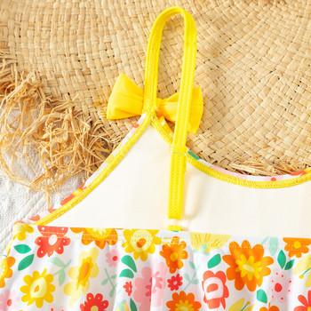 Летни жълти детски бански костюми от една част за тийнейджъри, бански костюми за момичета 5-14 г. Плажно облекло Прекрасен бански костюм
