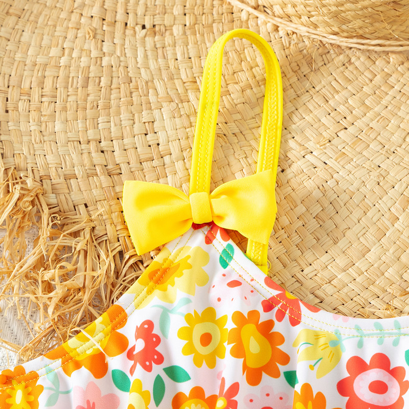 Nyári sárga nyomtatott gyerek egyrészes fürdőruha tini lányoknak 5-14Y Beach viselet Lovely fürdőruha