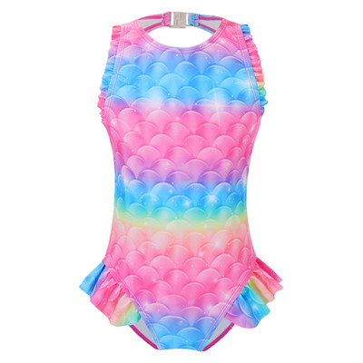 Gyerek lányok sellő fürdőruha Ujjatlan hal pikkelyek Nyomtatott Fodor Flounce Jumpsuit fürdőruha Pool Beach Sportos fürdőruha