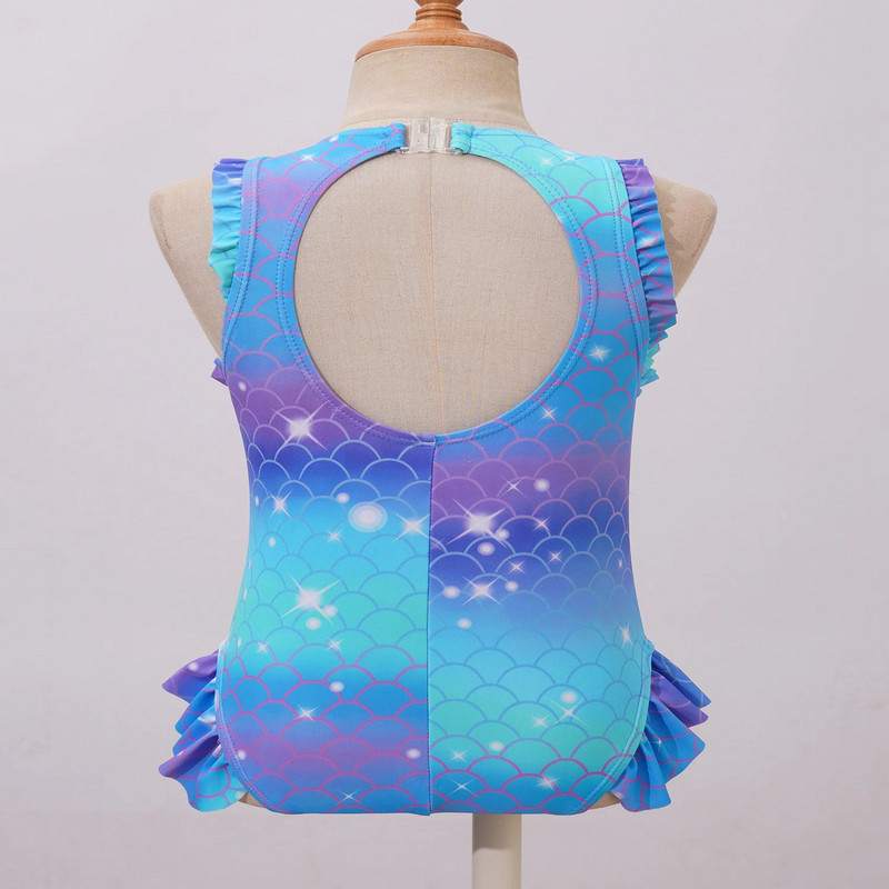 Gyerek lányok sellő fürdőruha Ujjatlan hal pikkelyek Nyomtatott Fodor Flounce Jumpsuit fürdőruha Pool Beach Sportos fürdőruha