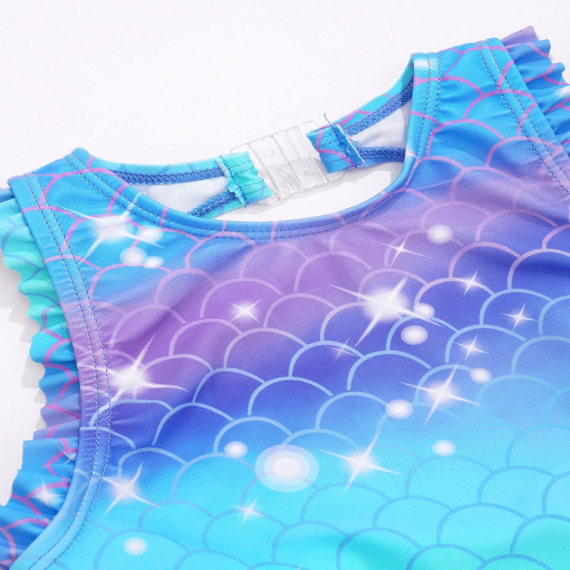 Gyerek lányok sellő fürdőruha Ujjatlan hal pikkelyek Nyomtatott Fodor Flounce Jumpsuit fürdőruha Pool Beach Sportos fürdőruha