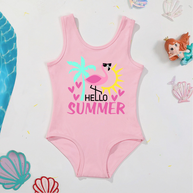 Hello Summer Letter Print fürdőruha egyrészes lány fürdőruha Gyerek lány fürdőruha Alkalmi lány nyári úszóruházat ruhák