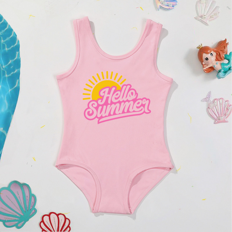 Hello Summer Letter Print fürdőruha egyrészes lány fürdőruha Gyerek lány fürdőruha Alkalmi lány nyári úszóruházat ruhák