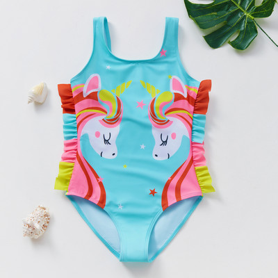 Noua sosire 3 ~ 10 ani Costum de baie pentru fete Unicorn Costum de baie pentru fete stil cu volane Costum de baie pentru copii Îmbrăcăminte de plajă pentru copii