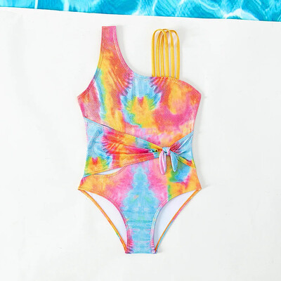 Gyermek Hot Springs egyrészes fürdőruhák lányoknak Leopárd mintás melegbélyegző ferde váll háromszög strandruha fürdőruha