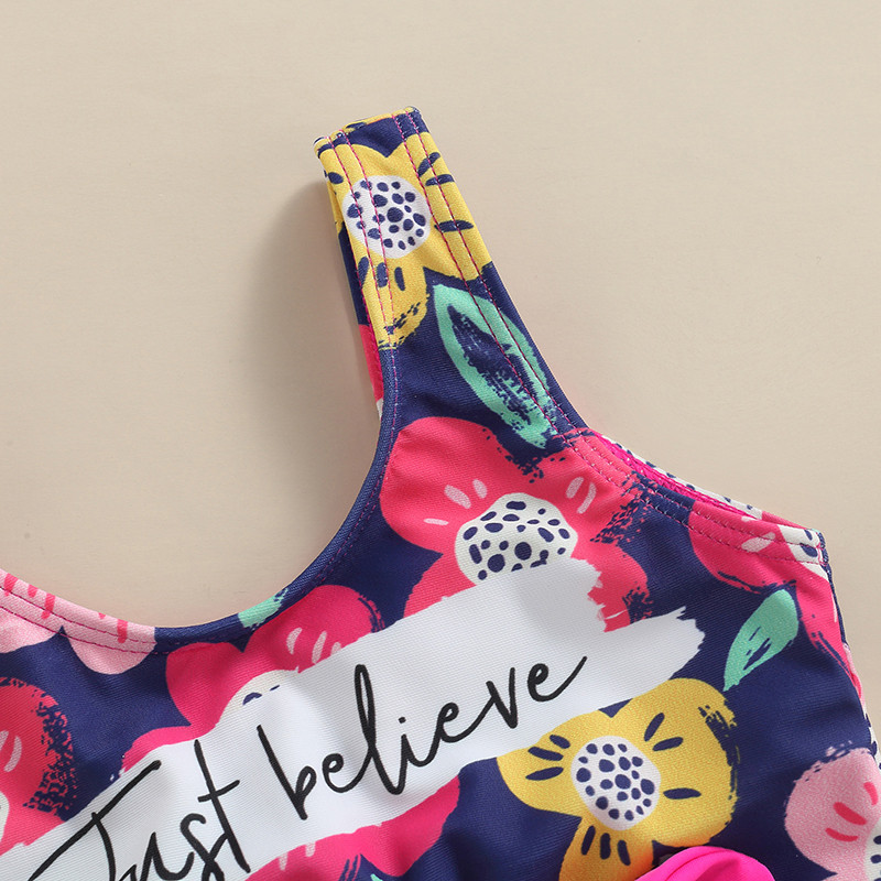 Tregren 2-6 éves gyerekeknek, lányoknak készült bikini szett virágos betűmintás csokorcsomós fürdőruha nyári fürdőruha tipegő fürdőruhák strandruhák