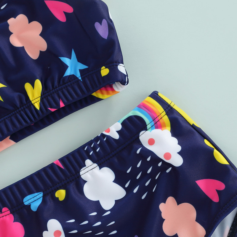 Jauki meiteņu peldkostīmi, 2 dab., bērnu, varavīksnes apdrukas, topi bez piedurknēm ar biksēm, peldkostīmi, peldkostīmi