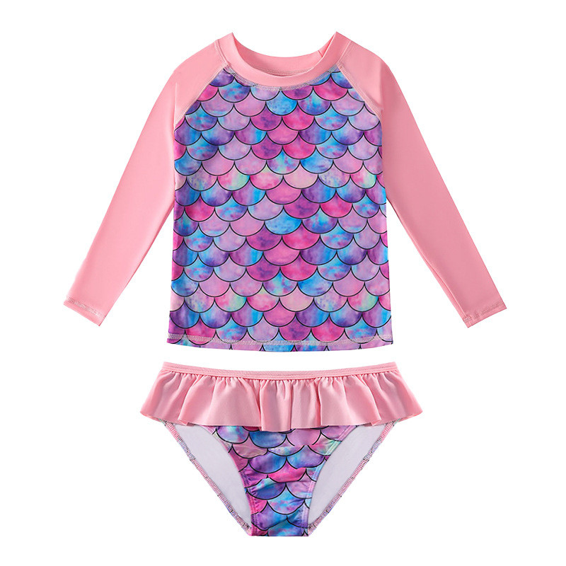 Európai és amerikai stílusú lányok, hosszú ujjú, osztott fürdőruha 3-9 éves korig gyerekeknek bikini sellők 3D nyomtatású fényvédő fürdőruhák