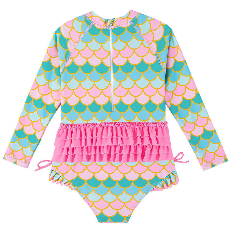 Gyermek egyrészes hosszú ujjú fürdőruha lány sellő Többszínű fürdőruha lány úszómedence parti napvédő fürdőruha