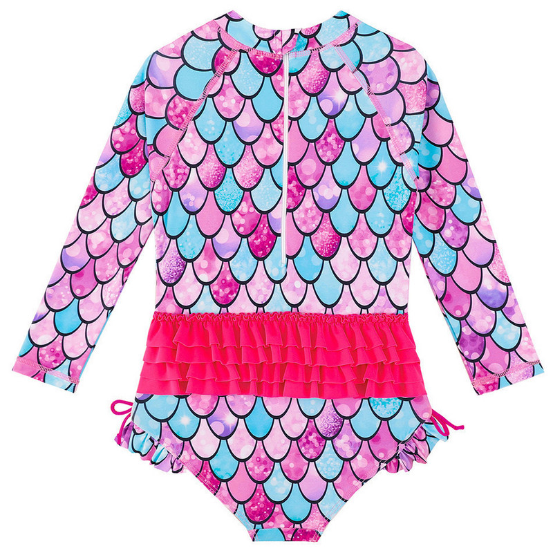 Gyermek egyrészes hosszú ujjú fürdőruha lány sellő Többszínű fürdőruha lány úszómedence parti napvédő fürdőruha