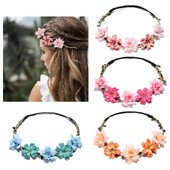 Bride Flower Crown Hairband σχοινί γάμου Floral στεφάνι γιρλάντα κοριτσιού Ελαστικά αξεσουάρ μαλλιών για πάρτι Cosplay Headpiece