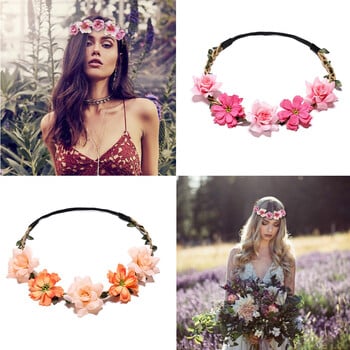 Bride Flower Crown Hairband σχοινί γάμου Floral στεφάνι γιρλάντα κοριτσιού Ελαστικά αξεσουάρ μαλλιών για πάρτι Cosplay Headpiece