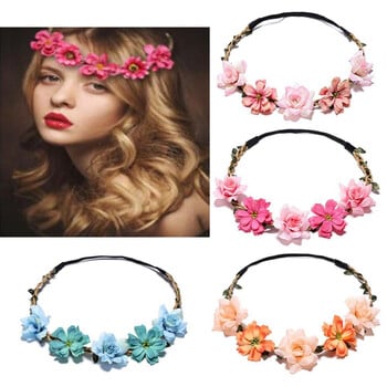 Bride Flower Crown Hairband σχοινί γάμου Floral στεφάνι γιρλάντα κοριτσιού Ελαστικά αξεσουάρ μαλλιών για πάρτι Cosplay Headpiece