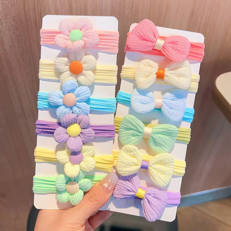 6db/szett Gyerek fejpántok virágos hajgyűrű édes és aranyos lófarok hajgyűrű kislány fonott törölköző gyűrű hajkiegészítők