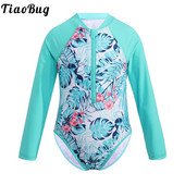 Laste tüdrukute ühes tükis ujumistrikoo Rash Guard rannariided pikkade varrukatega lilledega trükitud lukuga ujumisriided laste ujumiskostüüm