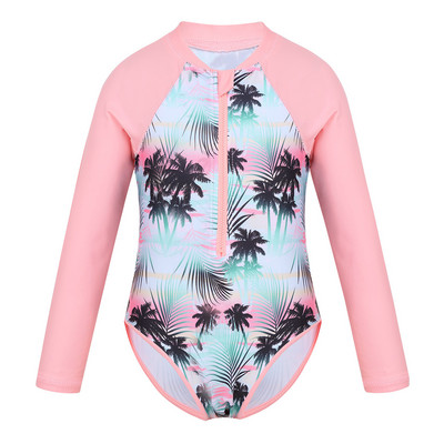 Laste tüdrukute ühes tükis ujumistrikoo Rash Guard rannariided pikkade varrukatega lilledega trükitud lukuga ujumisriided laste ujumiskostüüm