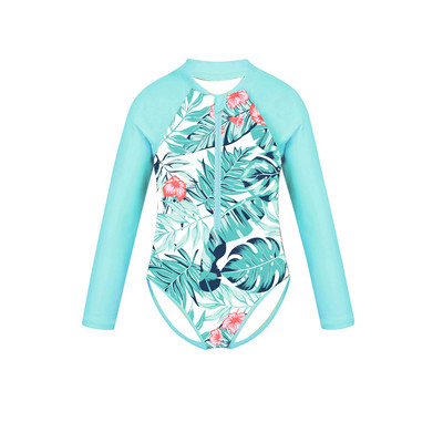 Laste tüdrukute ühes tükis ujumistrikoo Rash Guard rannariided pikkade varrukatega lilledega trükitud lukuga ujumisriided laste ujumiskostüüm