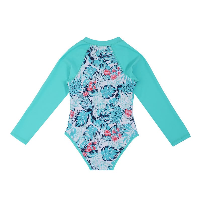 Gyerek lányok egyrészes fürdőruha Rash Guard strandruha, hosszú ujjú virágmintás, cipzáras fürdőruha Gyermek fürdőruha