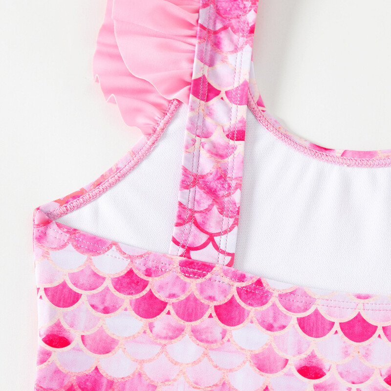 Új lányok egyrészes fürdőruha strandszoknyával, rózsaszín sellő nyomtatott lányok nyári fürdőruha, gyerek fürdőruha