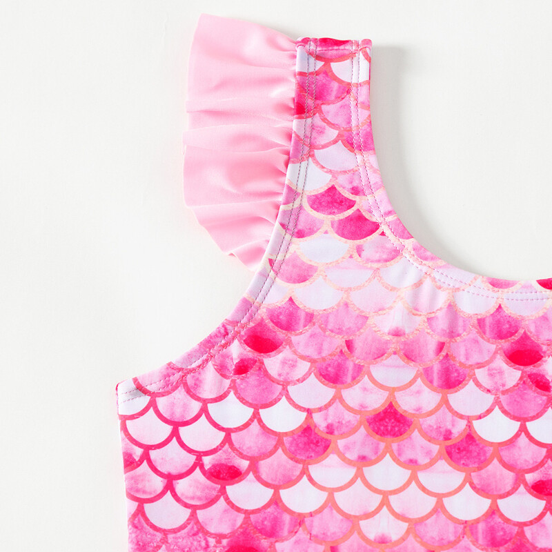 Új lányok egyrészes fürdőruha strandszoknyával, rózsaszín sellő nyomtatott lányok nyári fürdőruha, gyerek fürdőruha