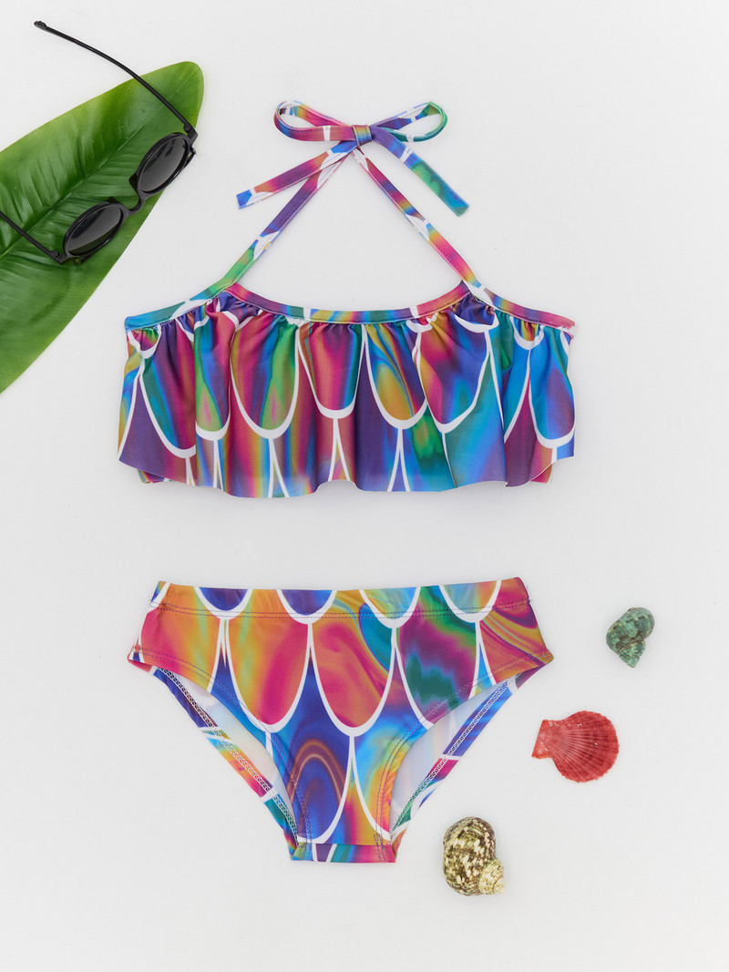 Gyerek lányok hal mérleg fürdőruha kötőfék nyakú úszó felsők rövidnadrággal Gyermek sellő fürdőruha Szörf búvár fürdőruha Strandruha