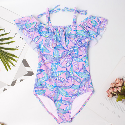 Brand Leaf Print Girl One Piece Swimsuit Летни момичета Детски бански Детски плажни дрехи Детски плувен костюм Монокини A273